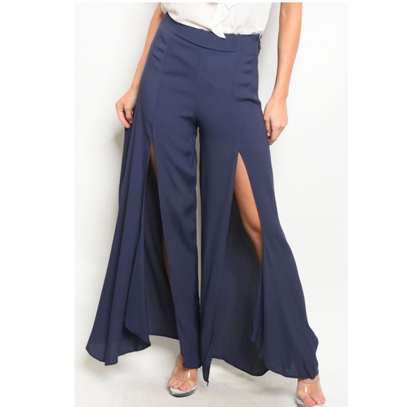 DO+BE Pants - Navy Slit Wide Leg Trousers Pants
